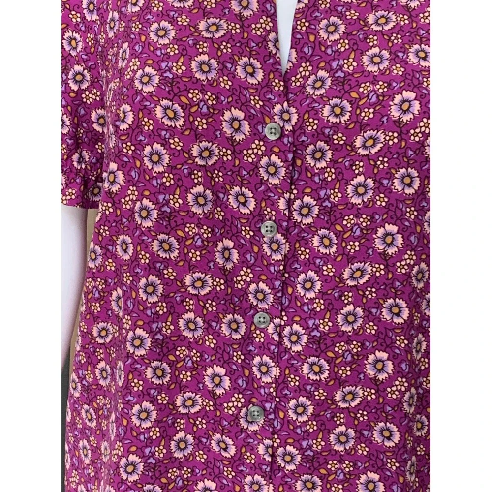 J.Crew  Women's Purple Floral Button Front Blouse Short Puff Sleeve Top S
